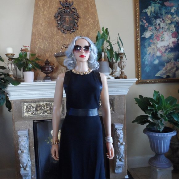 Gucci Black 100% Silk Dress with Lamb Leather Trim Size IT 42 - US 6 - Picture 3 of 16